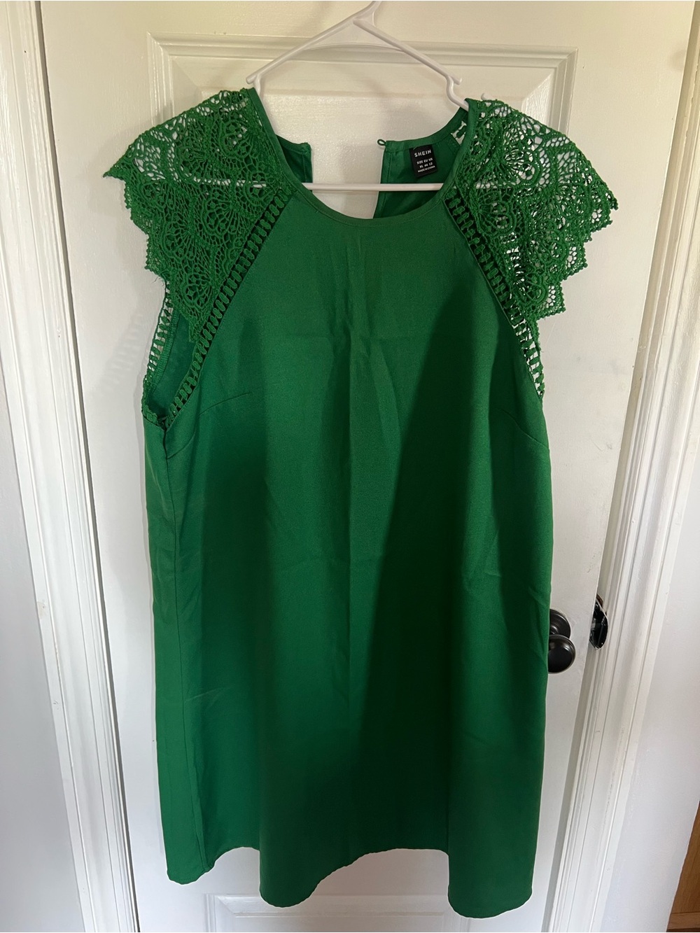 SHEIN Emerald Green Lace Sleeve Shift Dress